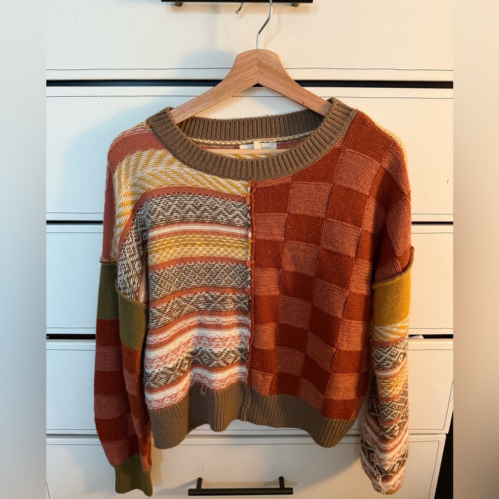Gilded Intent Oversized Colorful Patchwork Sweater - image 1